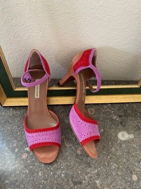 VINTAGE L’autre Chose suede open toe heels, size 9